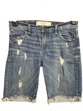 Abercrombie & Fitch Distressed Denim Bermuda Shorts - Blue 4